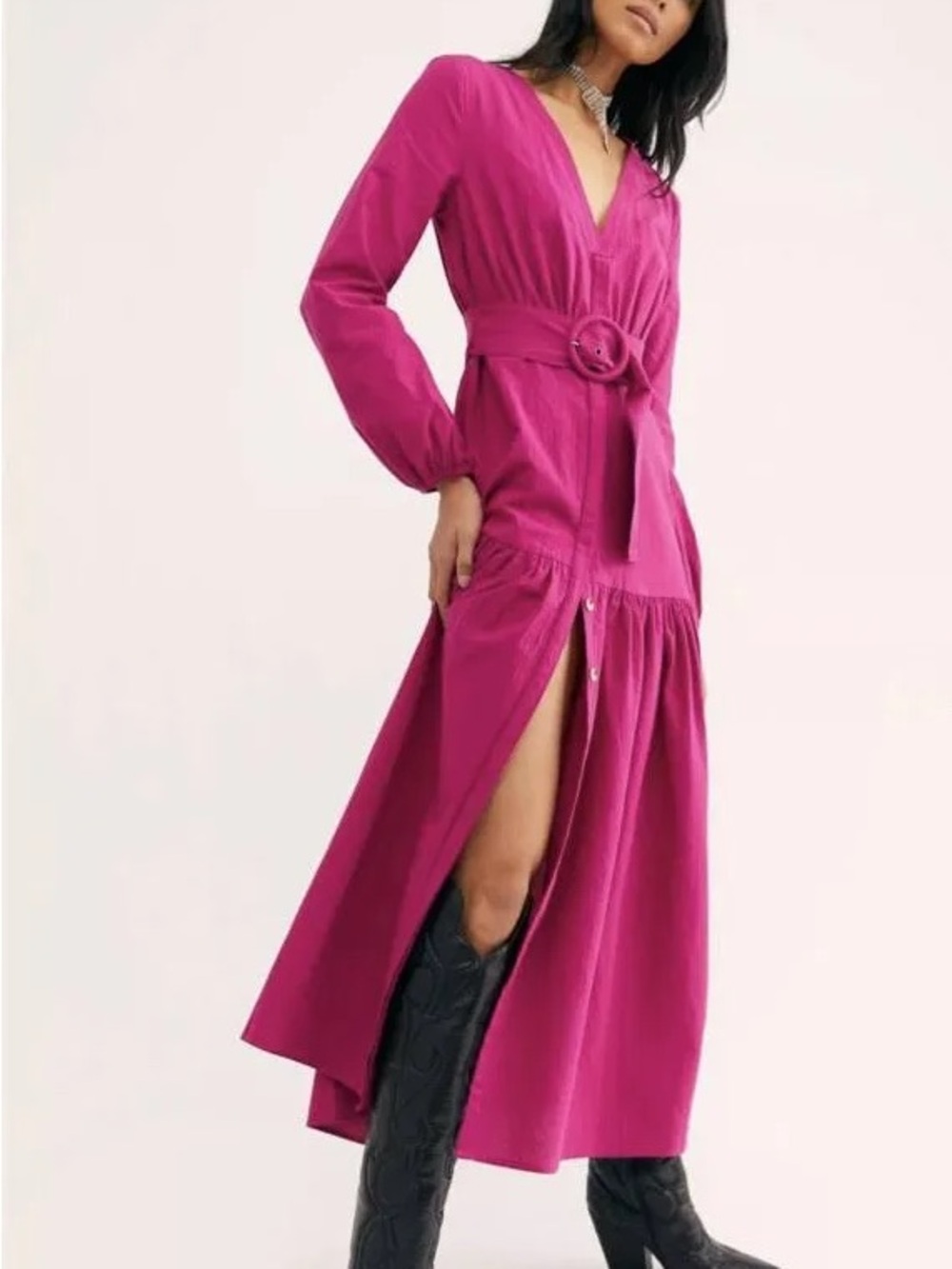 Free People Kendra Belted Button-Front Midi Dress